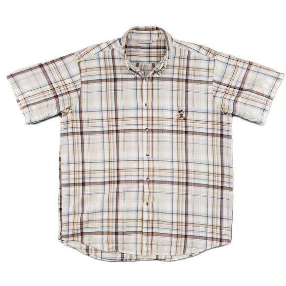 Disney Disneyland Resort Paris Mens XL Brown Plaid Embroidered‎ Mickey Outdoors - Picture 1 of 6